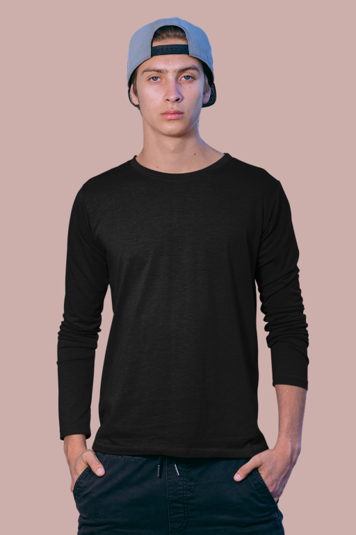 RoundNeckFullSleevePlainBlack1